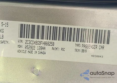 2015 Dodge Charger Se из США, поврежденный, VIN 2C3CDXBG9FH866258